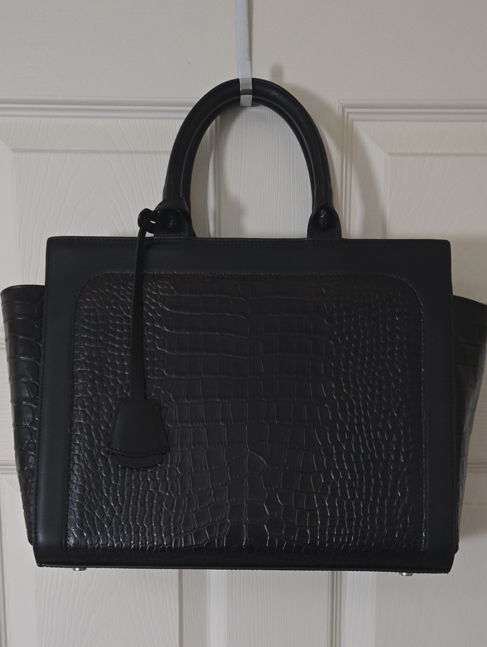 Brooks Brothers Black Croc-Embossed Satchel